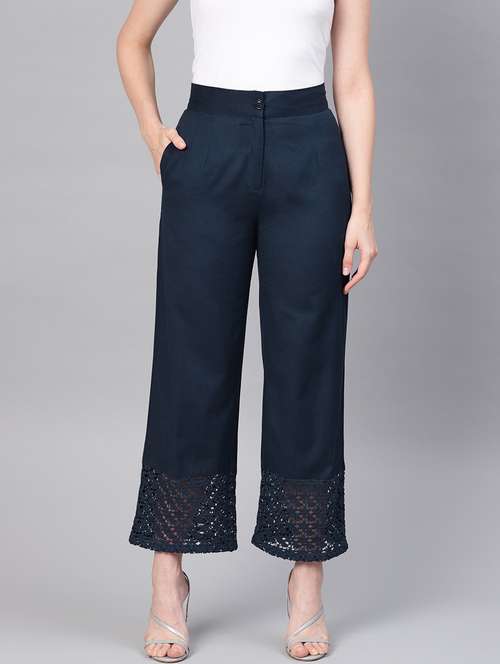 blue cotton straight palazzo - 20023447 -  Standard Image - 0