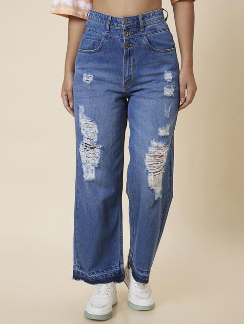 women's distress straight fit jeans - 20023466 - Standard Image - 0