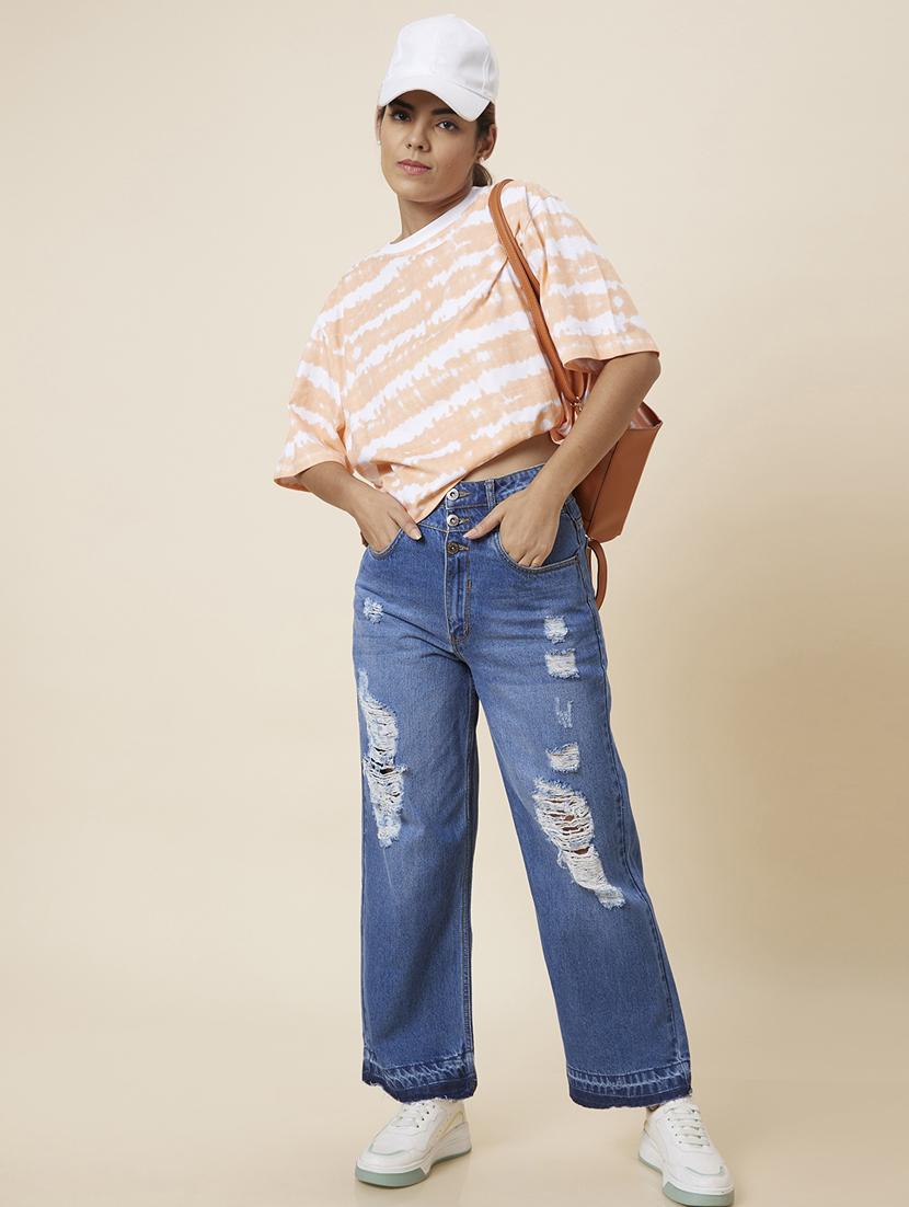 women's distress straight fit jeans - 20023466 - Standard Image - 3