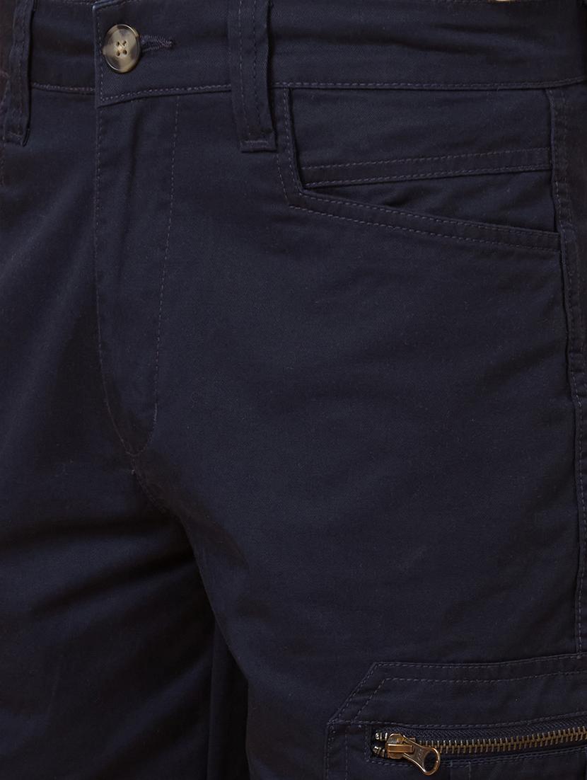 globus men navy blue regular fit stretchable cargo shorts - 20023804 - Standard Image - 5