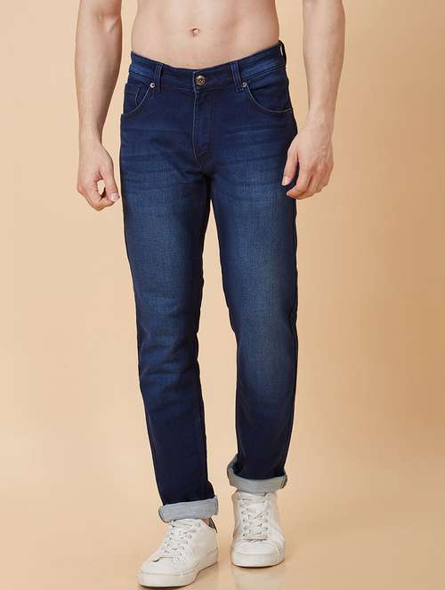 men blue cotton plain jeans - 20023810 - Standard Image - 0