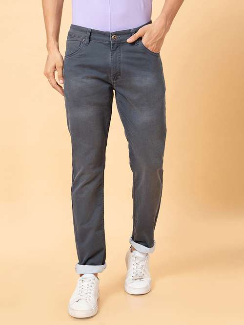 men grey cotton plain jeans - 20023811 -  Standard Image - 0