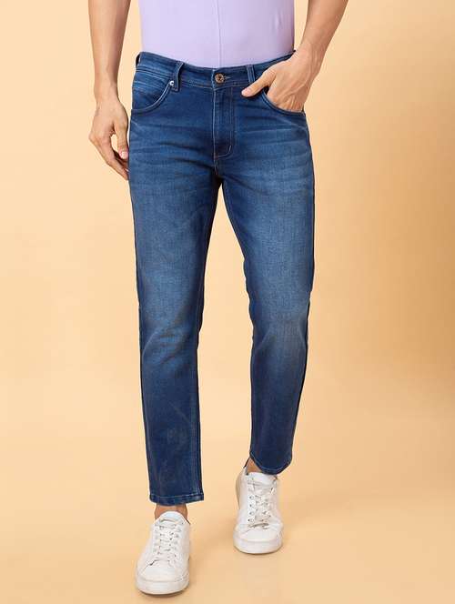 men blue cotton plain jeans - 20023813 -  Standard Image - 0