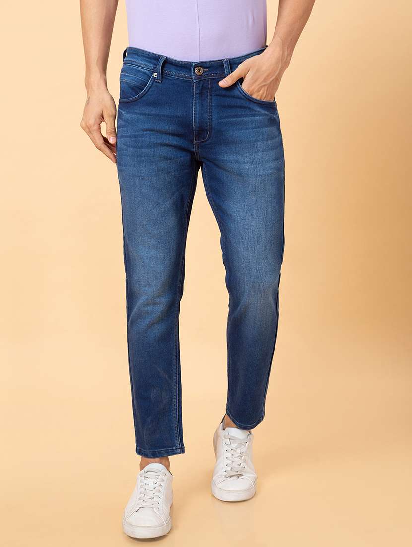 men blue cotton plain jeans - 20023813 -  Zoom Image - 0