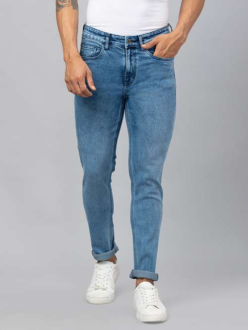 men blue cotton plain jeans - 20023819 - Standard Image - 0