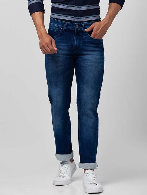 men blue cotton plain jeans - 20023821 - Standard Image - 0