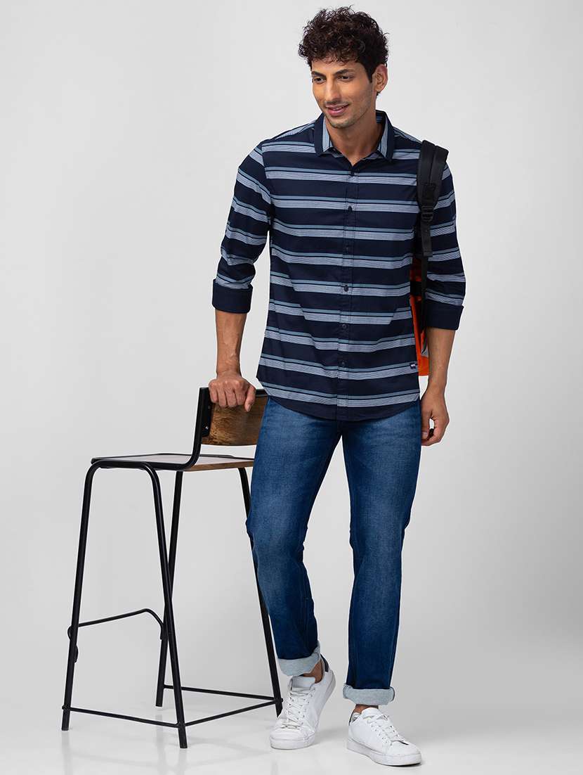 men blue cotton plain jeans - 20023821 - Standard Image - 3