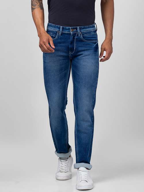 men blue cotton plain jeans - 20023822 - Standard Image - 0