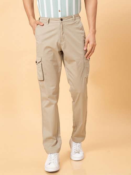 globus women beige mid rise slim fit flat front cargo trousers - 20023852 - Standard Image - 0
