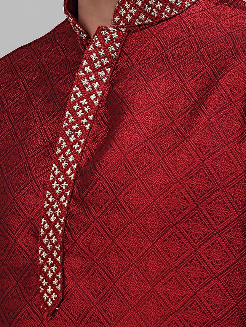 maroon silk blend kurta pyjama ethnic wear set - 20024824 -  Standard Image - 5