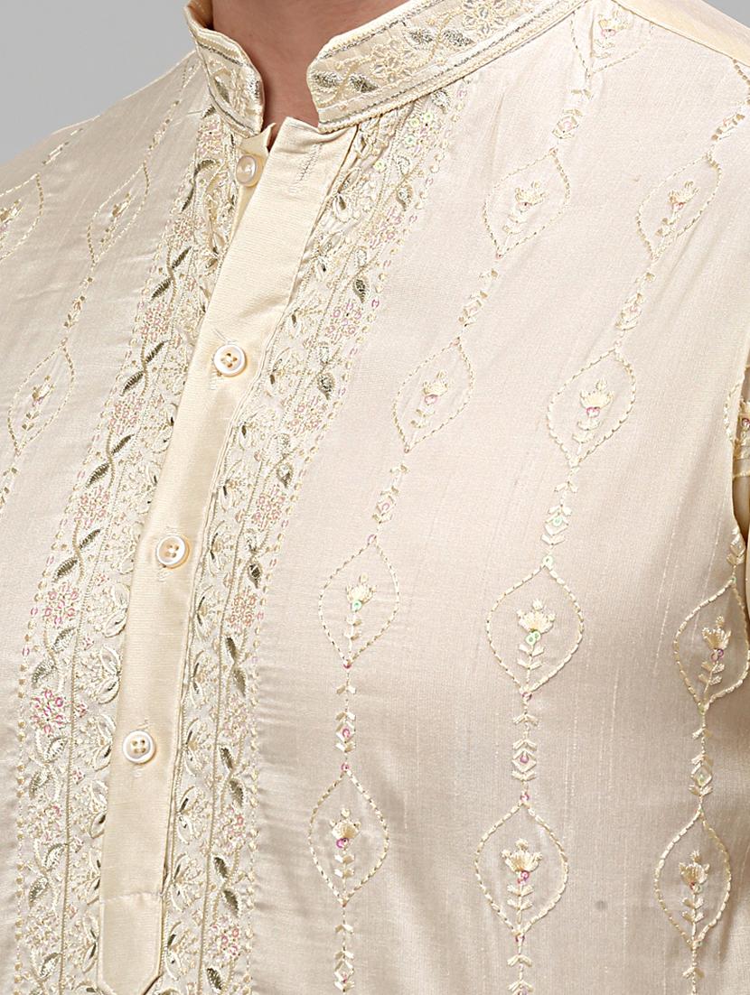 cream silk blend kurta pyjama ethnic wear set - 20024825 - Standard Image - 5