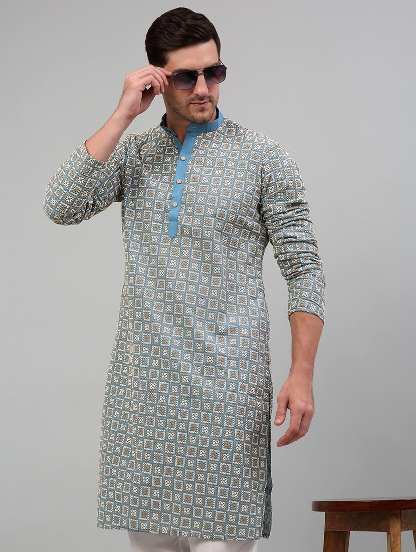 blue cotton kurta pyjama ethnic wear set - 20024828 - Standard Image - 3