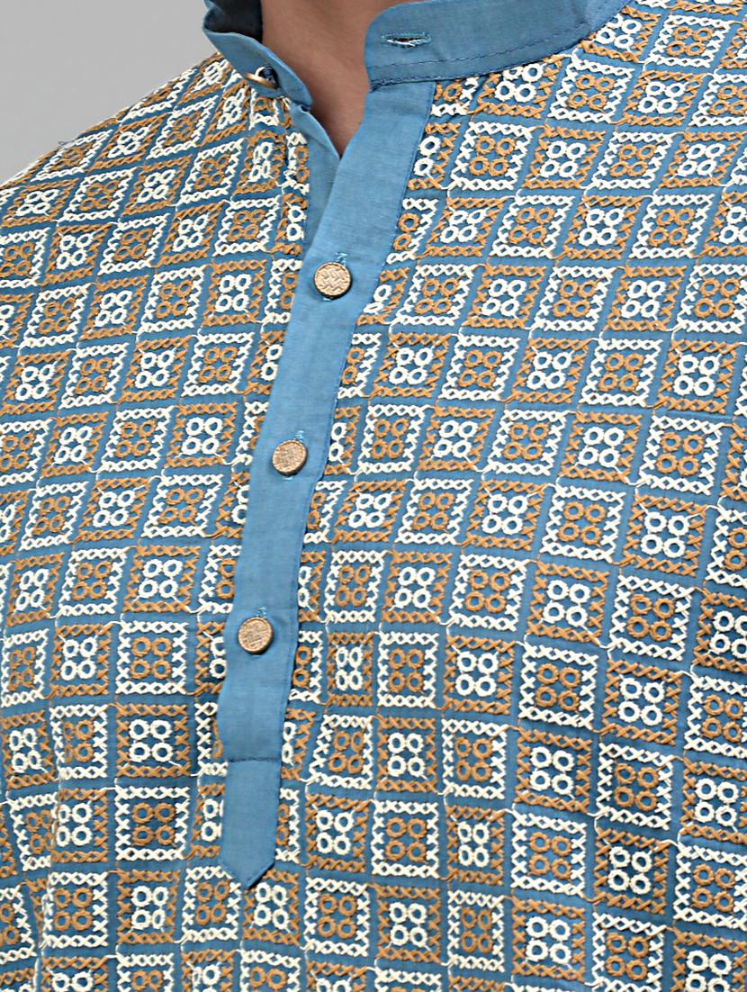 blue cotton kurta pyjama ethnic wear set - 20024828 - Standard Image - 5