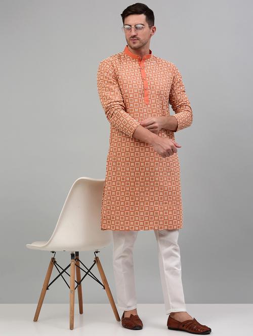 peach cotton kurta pyjama ethnic wear set - 20024830 - Standard Image - 0