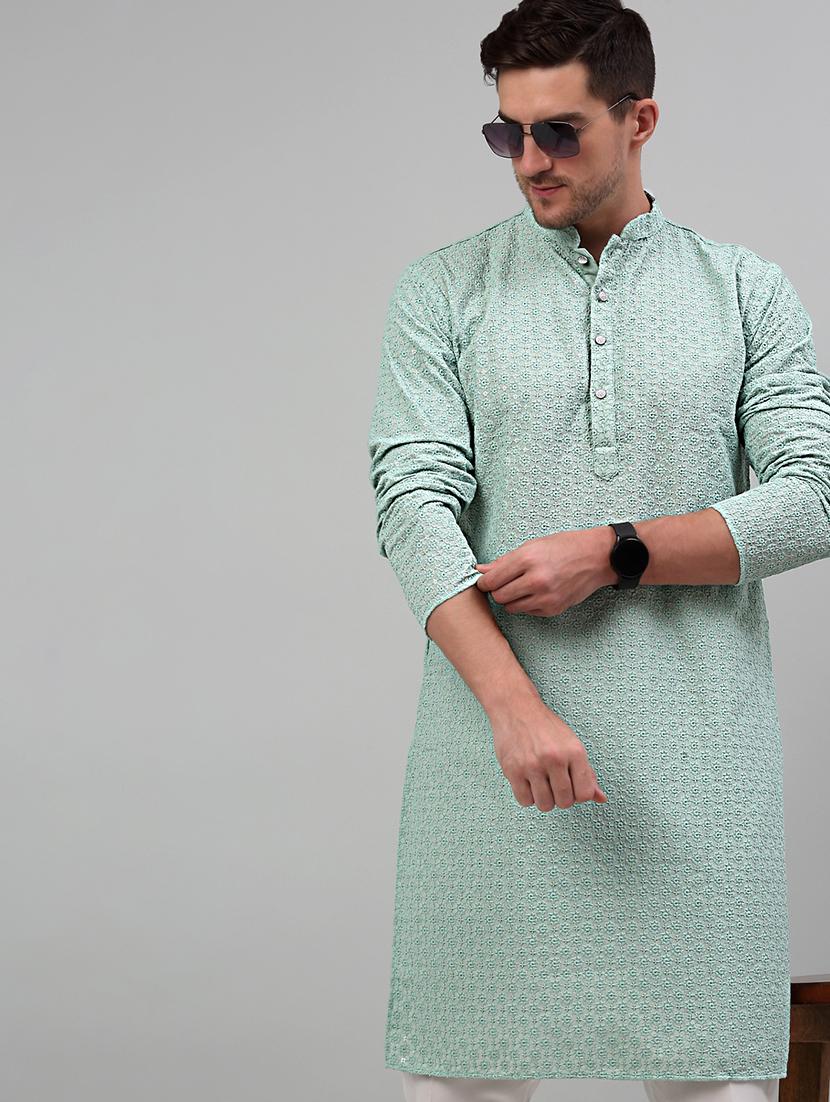 green cotton kurta pyjama ethnic wear set - 20024831 - Standard Image - 3