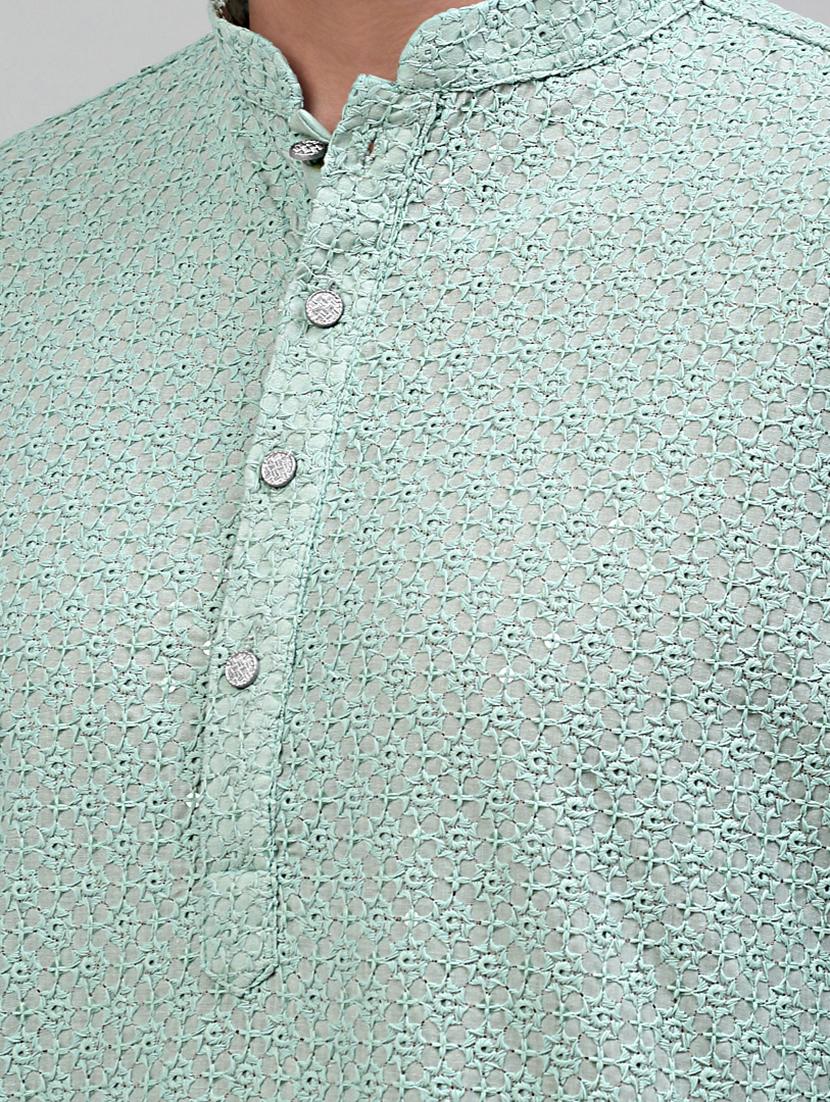 green cotton kurta pyjama ethnic wear set - 20024831 - Standard Image - 5