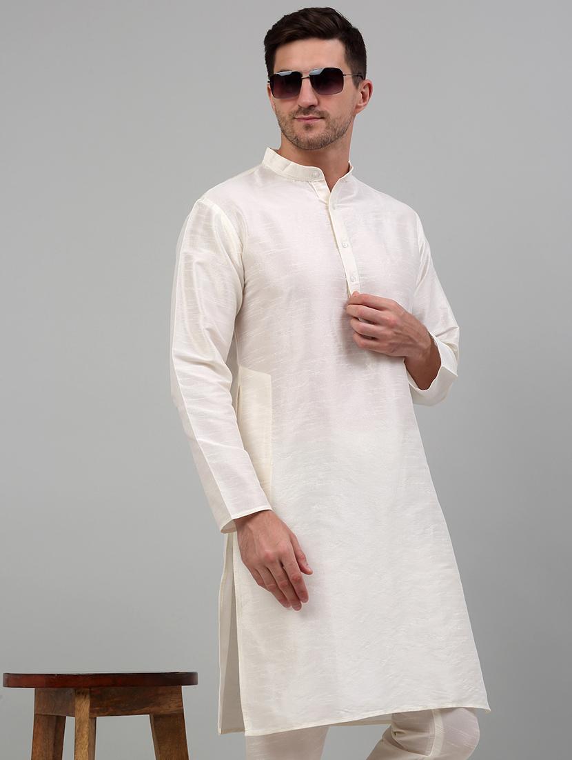 white dupion kurta pyjama ethnic wear set - 20024835 - Standard Image - 3