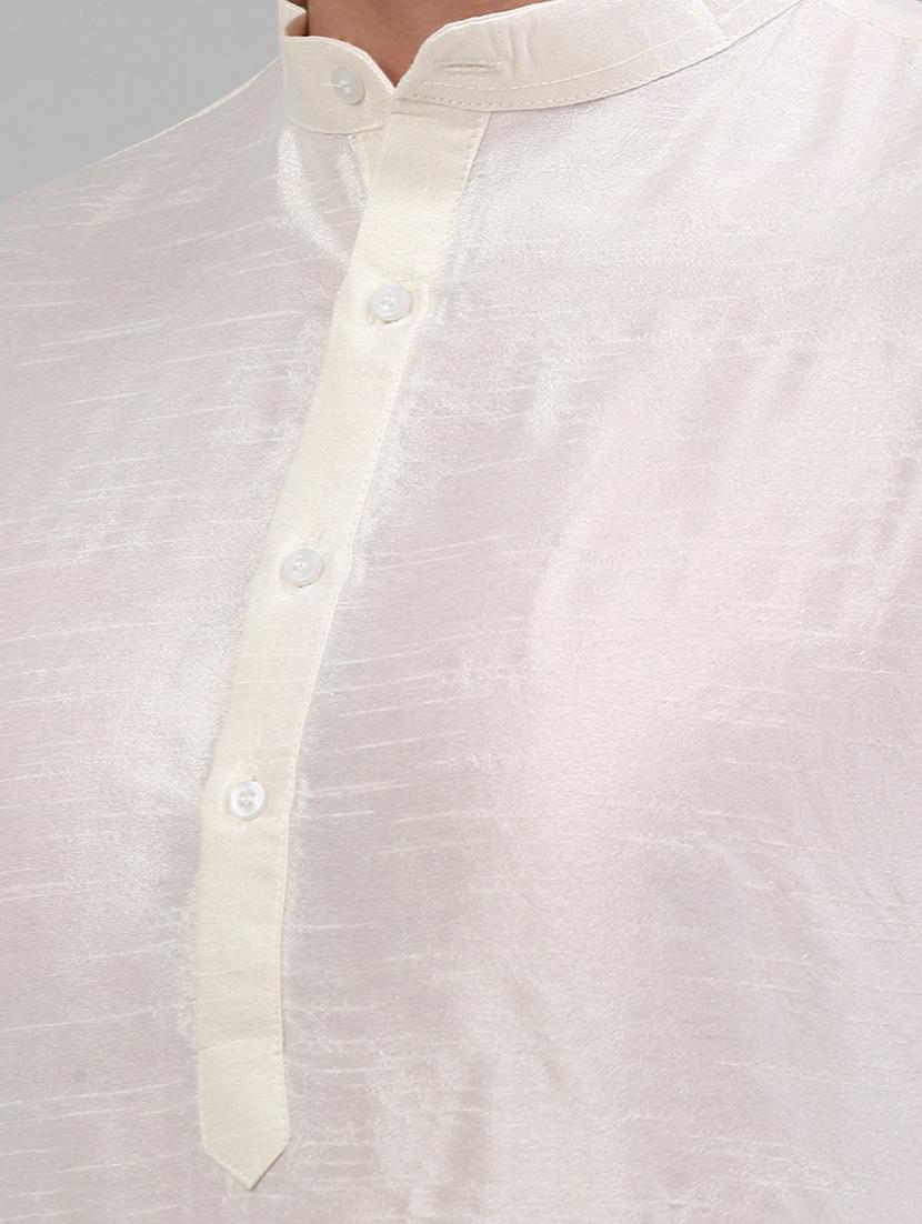 white dupion kurta pyjama ethnic wear set - 20024835 - Standard Image - 5