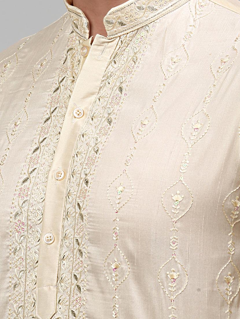 white silk blend long kurta - 20024860 - Standard Image - 5