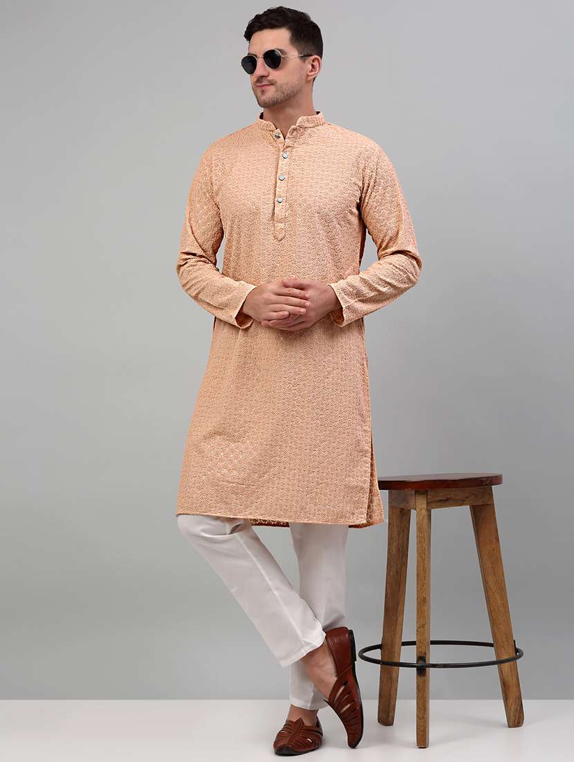 peach cotton long kurta - 20024867 -  Standard Image - 3