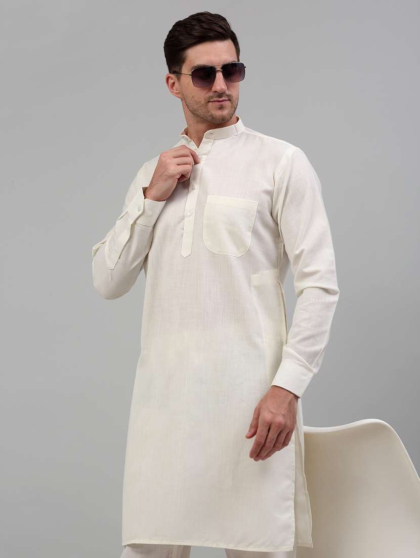 white cotton blend long kurta