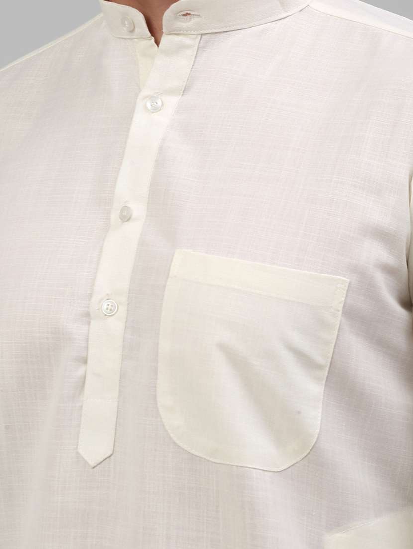 white cotton blend long kurta - 20024869 -  Standard Image - 5