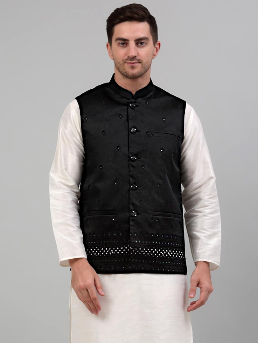 black embroidered nehru jacket - 20024878 - Zoom Image - 0