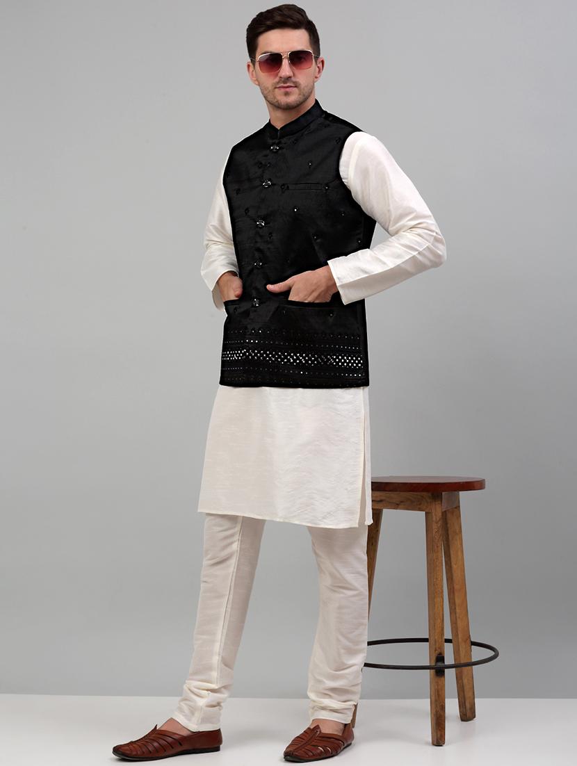 black embroidered nehru jacket - 20024878 - Standard Image - 3