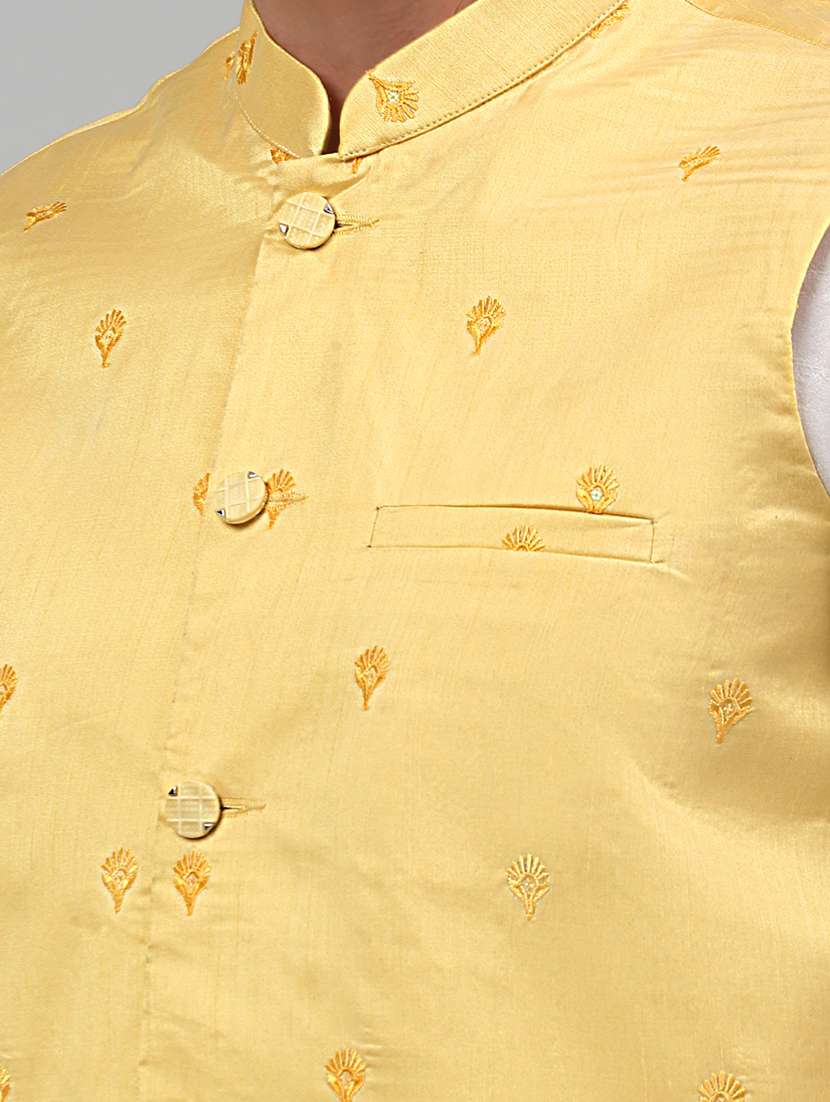yellow silk blend nehru jacket - 20024882 -  Standard Image - 5