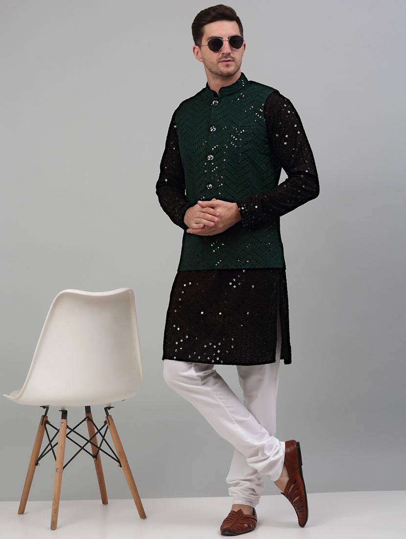 green rayon nehru jacket - 20024895 - Standard Image - 3