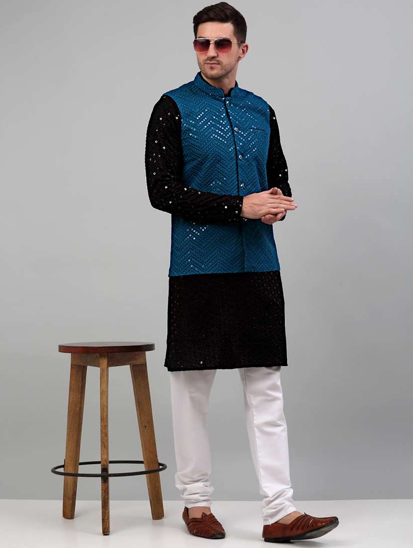 blue rayon nehru jacket - 20024896 -  Standard Image - 3