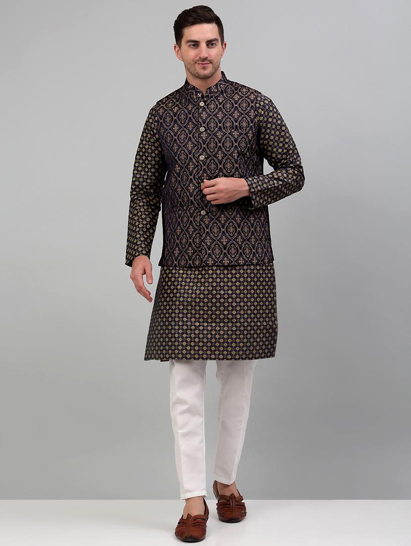 brown silk blend kurta pyjama with jacket ethnic wear set - 20024914 - Zoom Image - 0