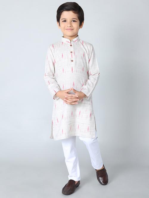 boys mandarin neck printed kurta pant set - 20024921 - Standard Image - 0