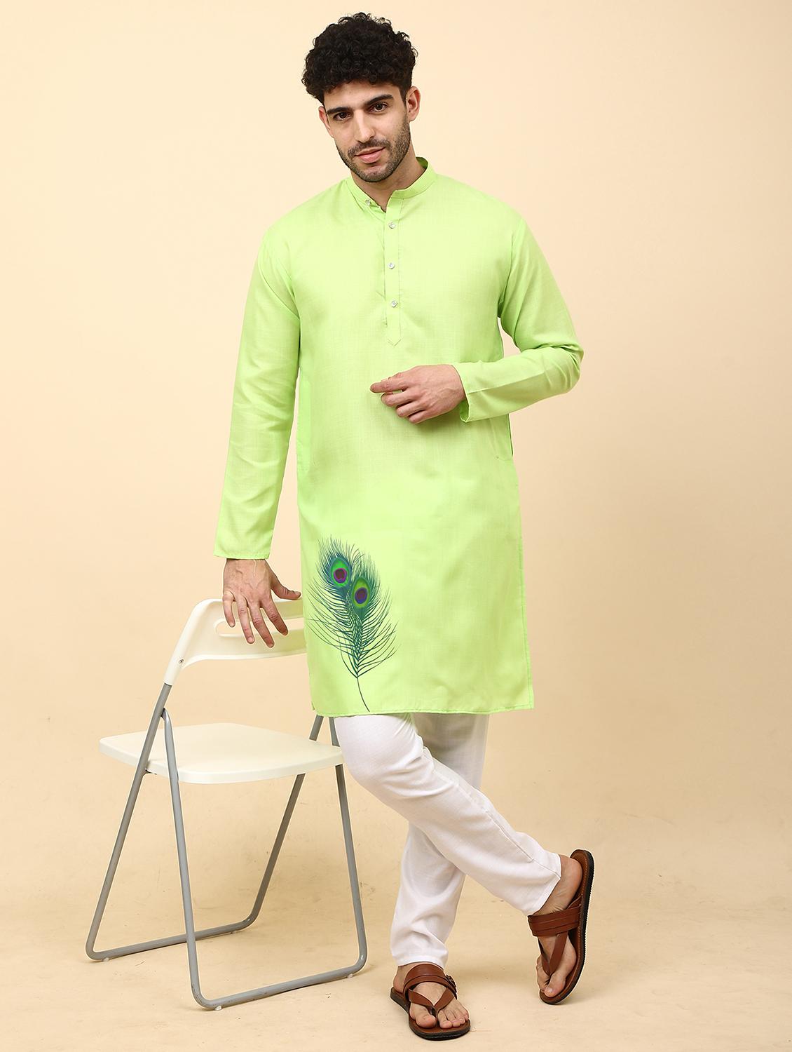 printed cotton blend long kurta - 20024925 - Standard Image - 3