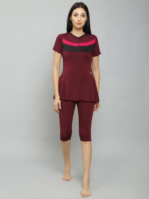 round neck solid swimsuit - 20025080 - Standard Image - 0