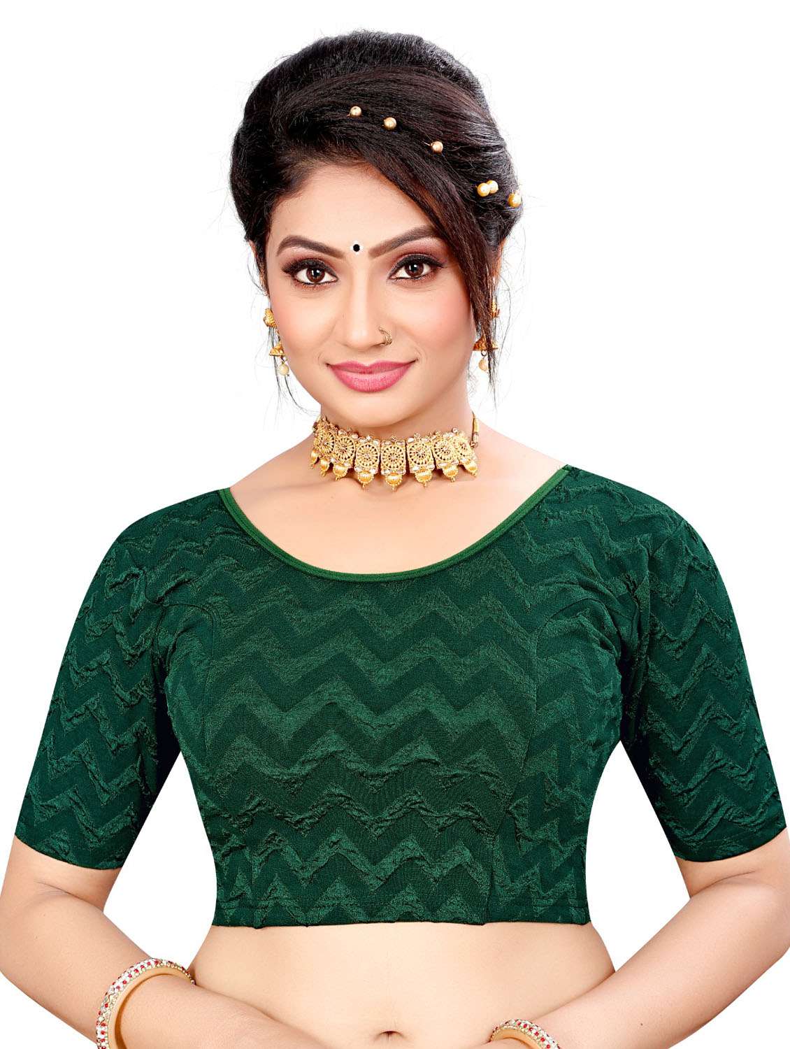women green round neck short sleeves blouse