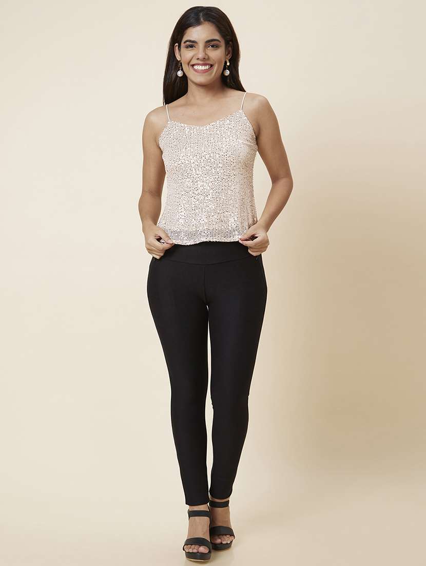 globus women cream strappy shoulder sequinned party top - 20025435 - Standard Image - 3