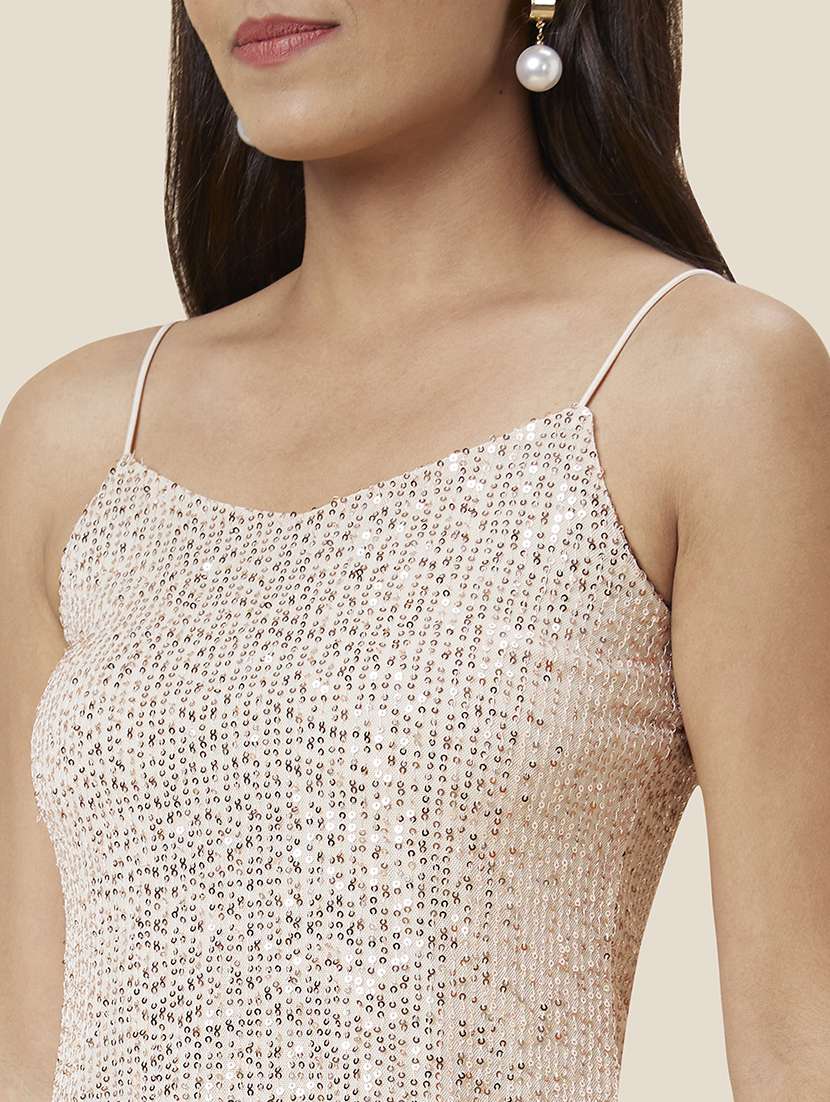 globus women cream strappy shoulder sequinned party top - 20025435 - Standard Image - 5