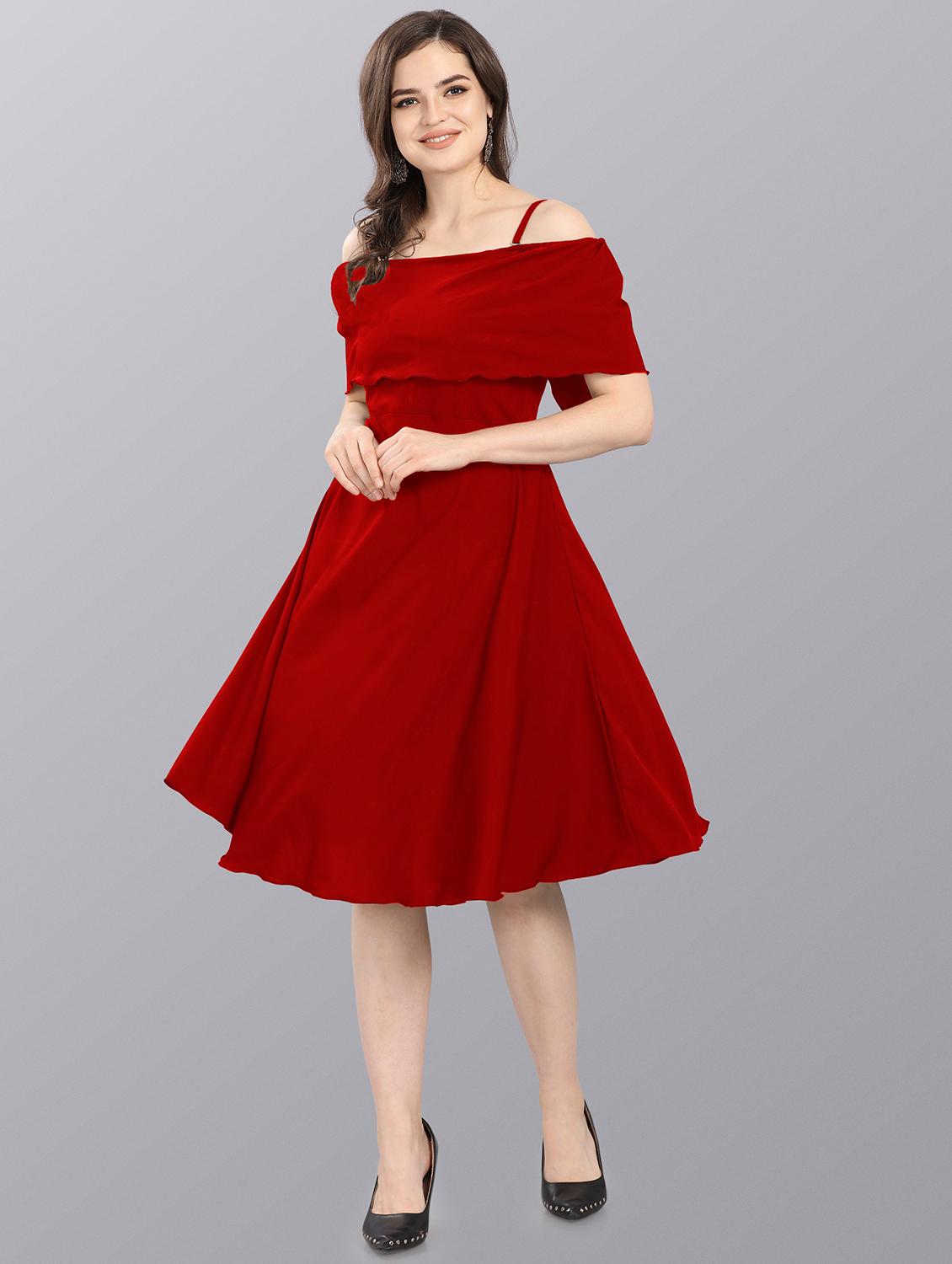 red crepe fit & flare dress - 20026144 - Zoom Image - 0