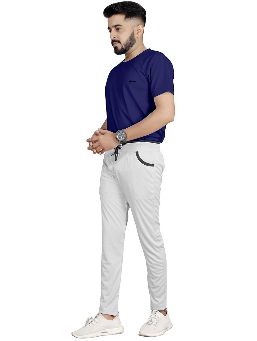 grey cotton blend full length track pant - 20026171 - Standard Image - 3