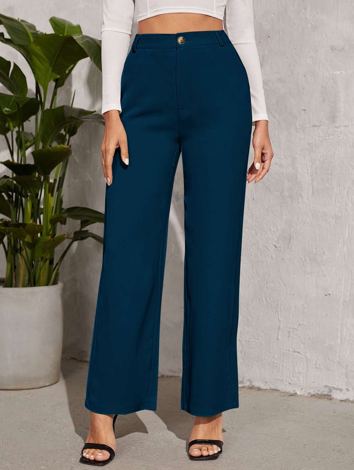 teal solids flat front trousers - 20026369 - Zoom Image - 0