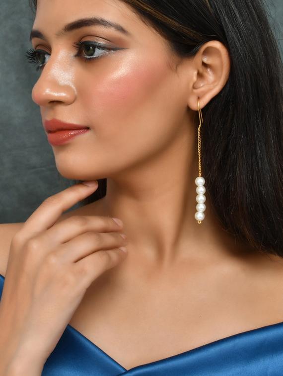 white brass drop earring - 20026836 - Standard Image - 3