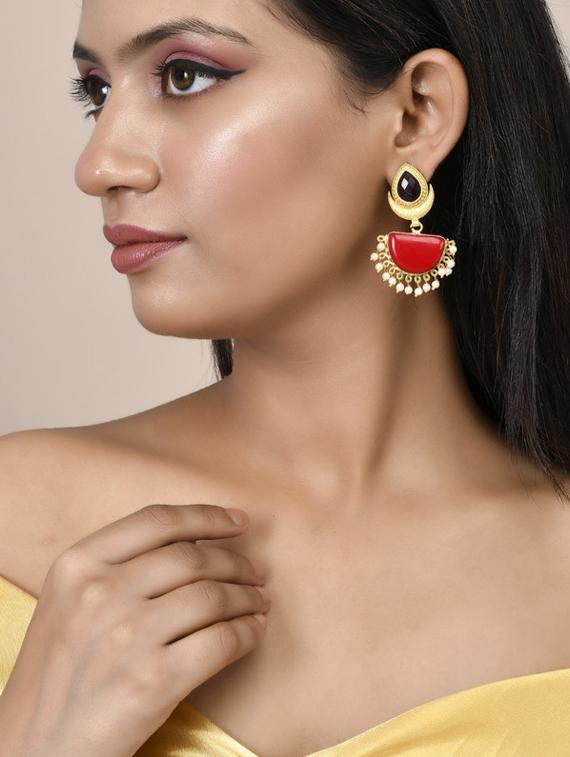 red brass chandballi earring - 20026837 - Standard Image - 3