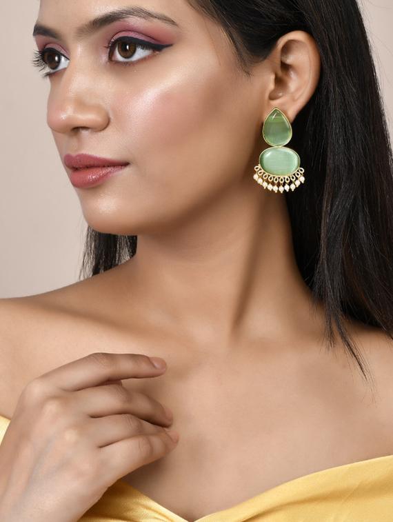 green brass chandballi earring - 20026838 - Standard Image - 3