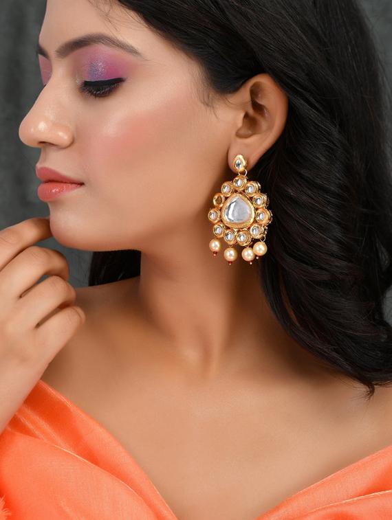 gold brass drop earring - 20026846 - Standard Image - 3