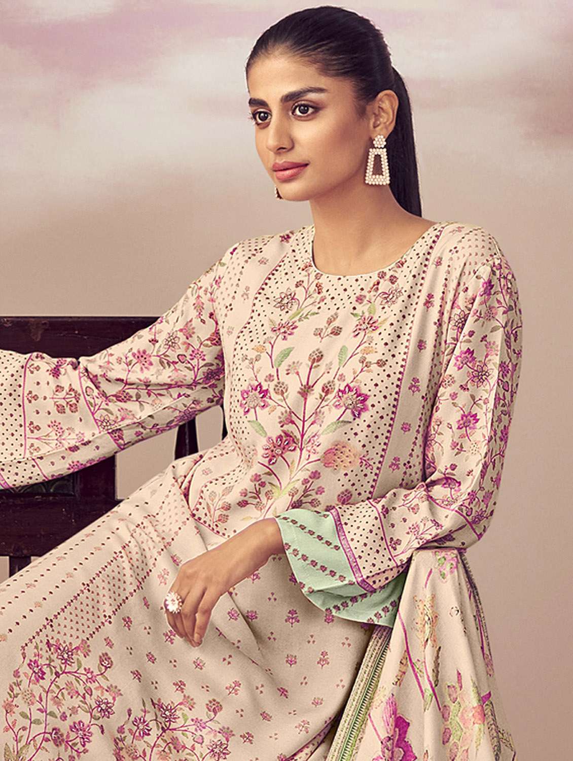 beige round neck unstitched suits - 20027673 - Standard Image - 3