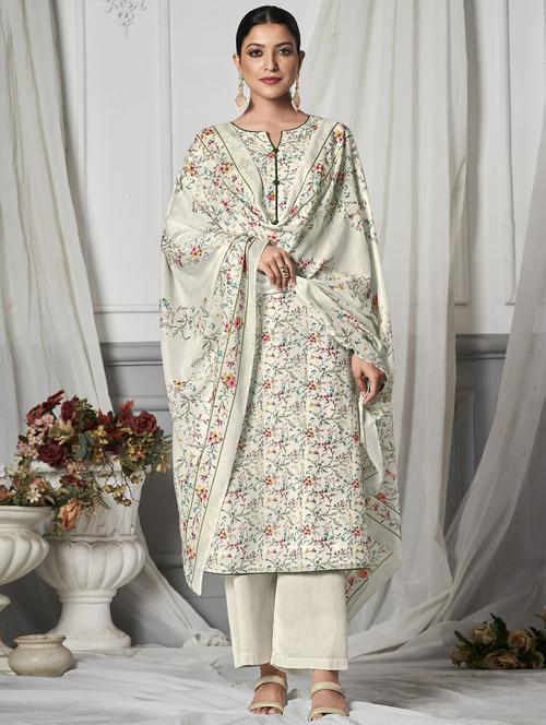 white printed untstitched suits - 20027685 -  Standard Image - 0