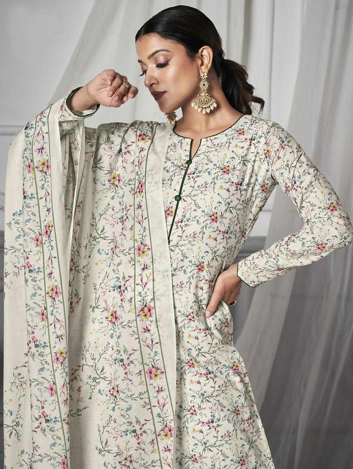 white printed untstitched suits - 20027685 - Standard Image - 3