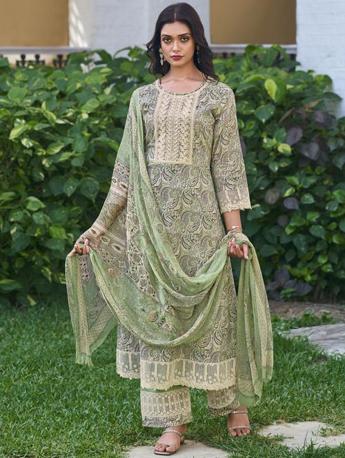 green round neck unstitched suits - 20027692 - Standard Image - 0