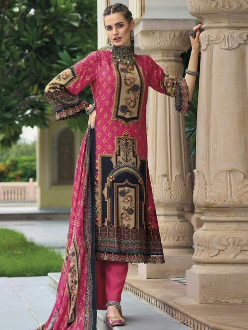 pink round neck unstitched suits - 20027697 - Standard Image - 0